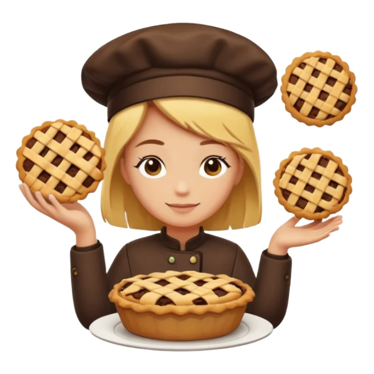 Baking community humanless avatar in vibrant style illustration. Pie, cookie, and muffin warm golden tones, simple shapes, flat design, high contrast, cozy and friendly. sticker