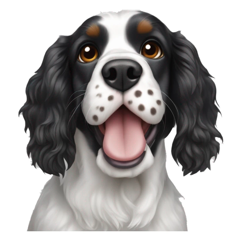 black and white english cocker spaniel with nose spots and open mouth sticker