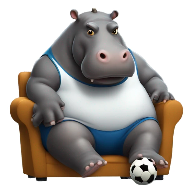 fat hippo as soccer player sit on chair sticker