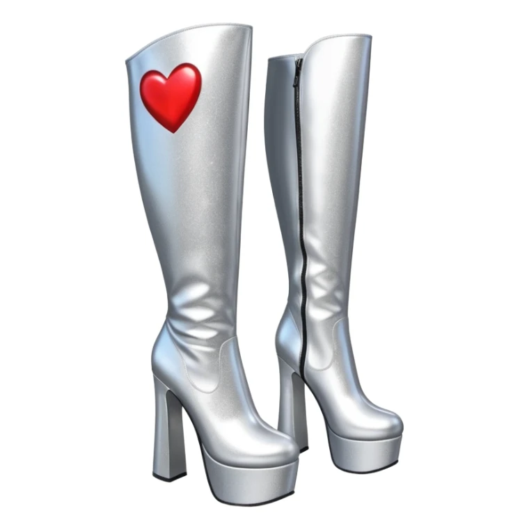 glittery platform knee high gogo boots with heart on side sticker
