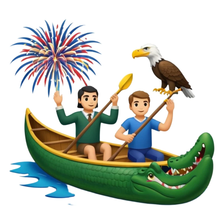 fireworks ridingbin a canoe eith an eagle and a founding father and a crocodile sticker