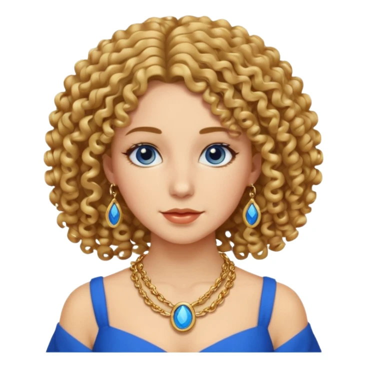 curly hair woman blue dress and chain sticker