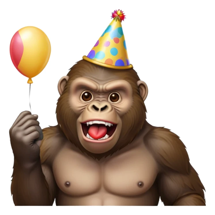 Gorilla with a party hat, and a balloon yelling ￼ sticker