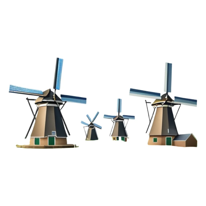 cinematic-realistic-kinderdijk-windmills-landmark-emoji,-showcasing-traditional-dutch-windmills-aligned-along-a-tranquil-canal,-with-lush-green-fields,-soft-ripples-in-the-water. sticker