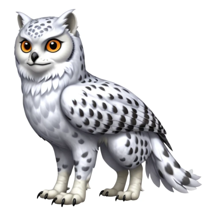 Beaked beaky Realistic wild natural elegant pretty beautiful handsome shiny colorful furry 4-legged digitigrade snow-leopard-snowy-owl-gryphon-griffin-arctic-fox-fusion-hybrid-fursona-furry-animal-creature, full body, hyper-realism, long tufted tail sticker