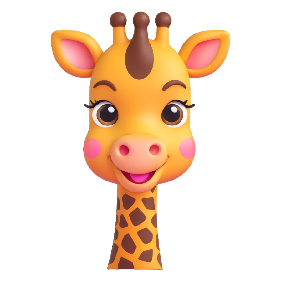 An adorable, blushing giraffe emoji with big, sparkly eyes, a shy smile, and exaggerated rosy cheeks. The design should be ultra-cute, with a rounded face and tiny features. Ideal for 'aww' or 'thanks' reactions in chat. sticker