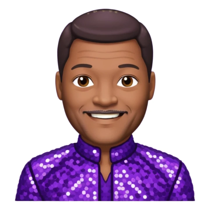 Lawrence Fishburne with dark brown hair, dark purple sequin outfit sticker