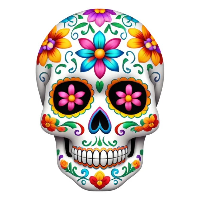 colorful decorated sugar skull with floral patterns sticker