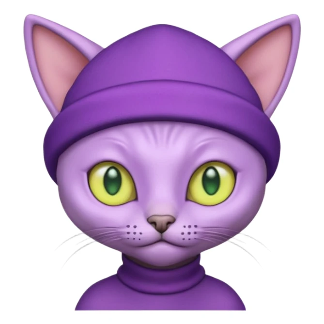 purple alien cat with no fur and yellow hat sticker