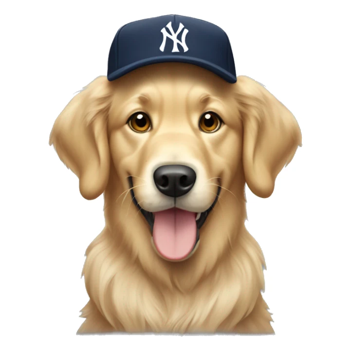 Golden retriever wearing NY Yankees hat sticker