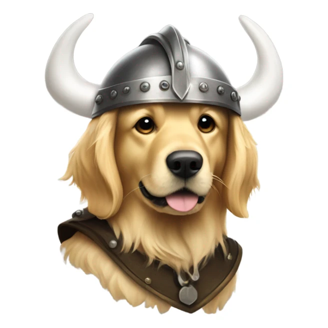 Golden retriever in dark Viking helmet with white horns sticker