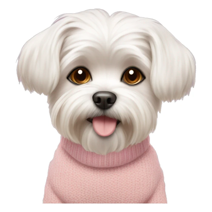 Maltese dog with some brown color on her face pink sweater sticker
