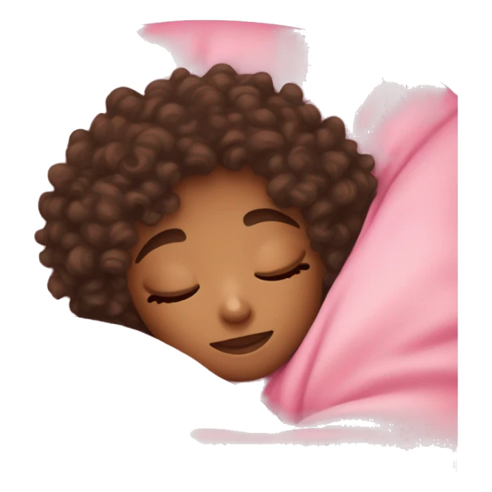 Lightskin girl with curly hair sleeping with pink blanket sticker
