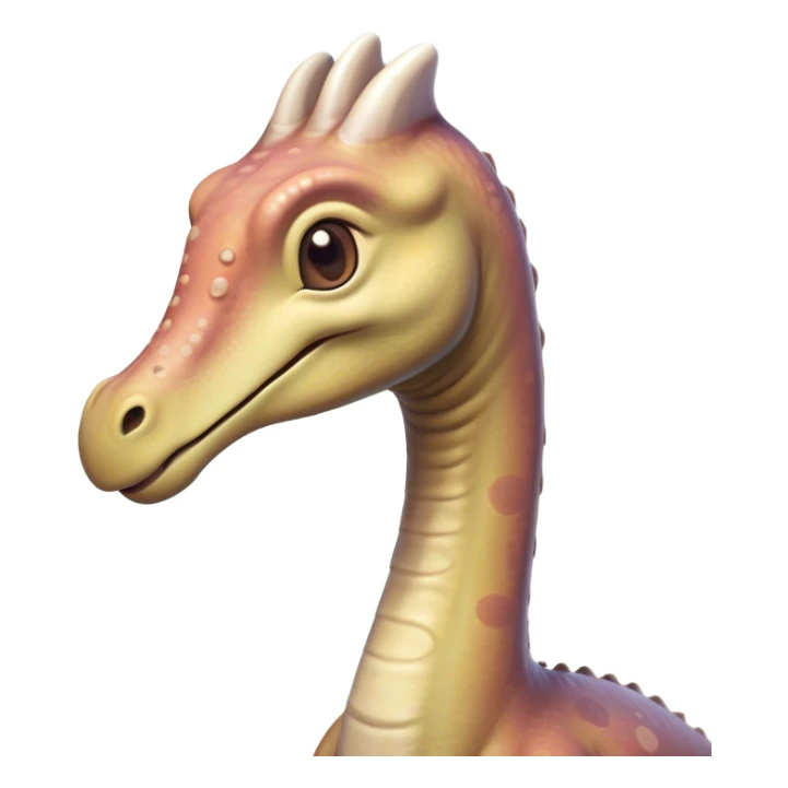 Cinematic Cute Brachiosaurus Portrait Emoji, Head tilted playfully with a warm, endearing smile, featuring a diminutive, almost whimsical head atop an impressively long neck and a sturdy, gentle body, adorned in soft, pastel earthy hues, Simplified yet irresistibly adorable features, highly detailed, glowing with a tender, inviting glow, high shine, affectionate and lively, stylized with a touch of prehistoric whimsy, soft glowing outline, capturing the essence of a playful Brachiosaurus that seems as if it could amble out of the screen into your arms! sticker