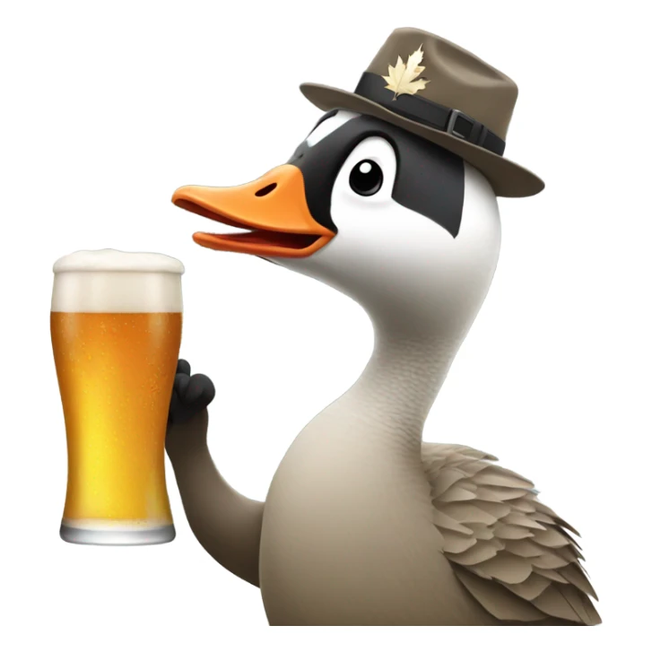 Canadian goose holding a beer sticker