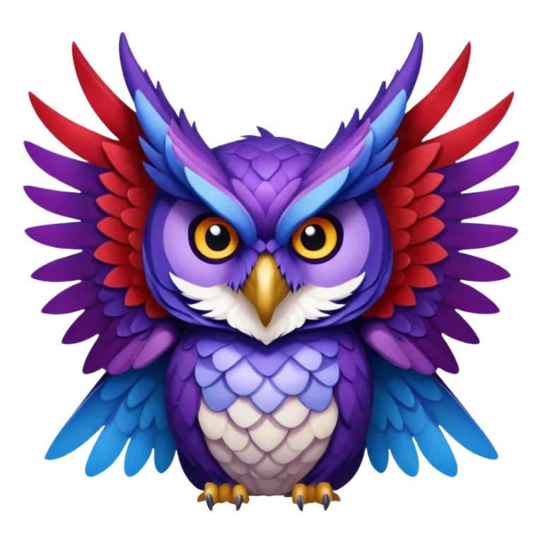 Owl dragon hybrid with wings front facing dark purple and blue and red sticker