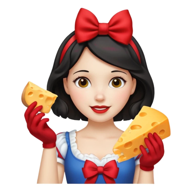 Happy Snow White red bow holding wedge of cheese sticker