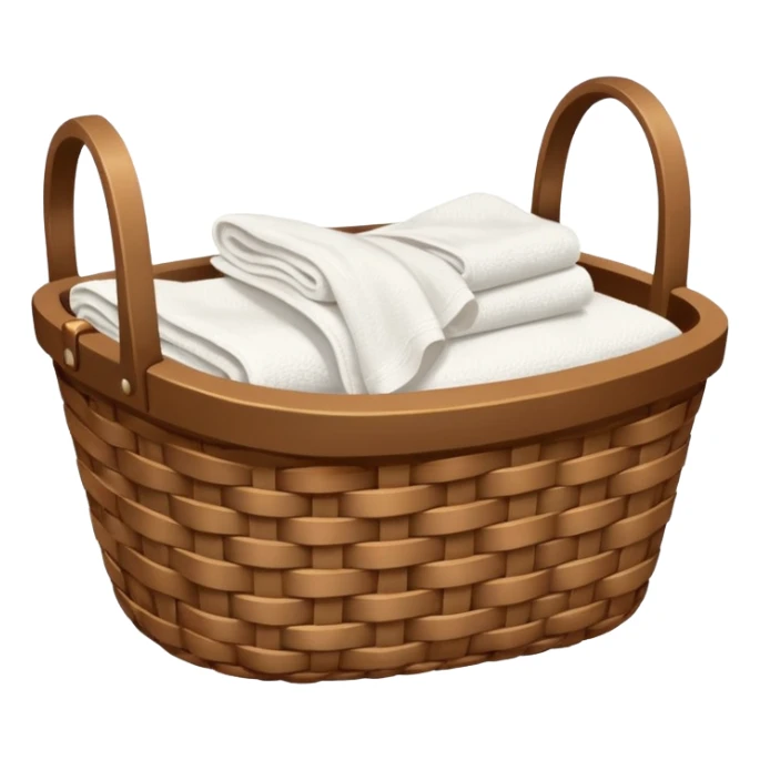 A woven Brown basket with fresh washed linen, white towels  sticker
