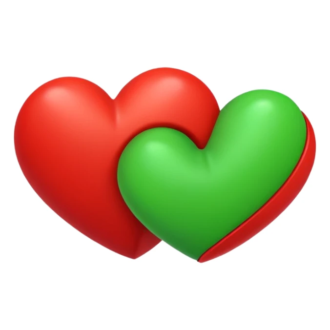 two hearts circling each other. one is red, the other is green sticker