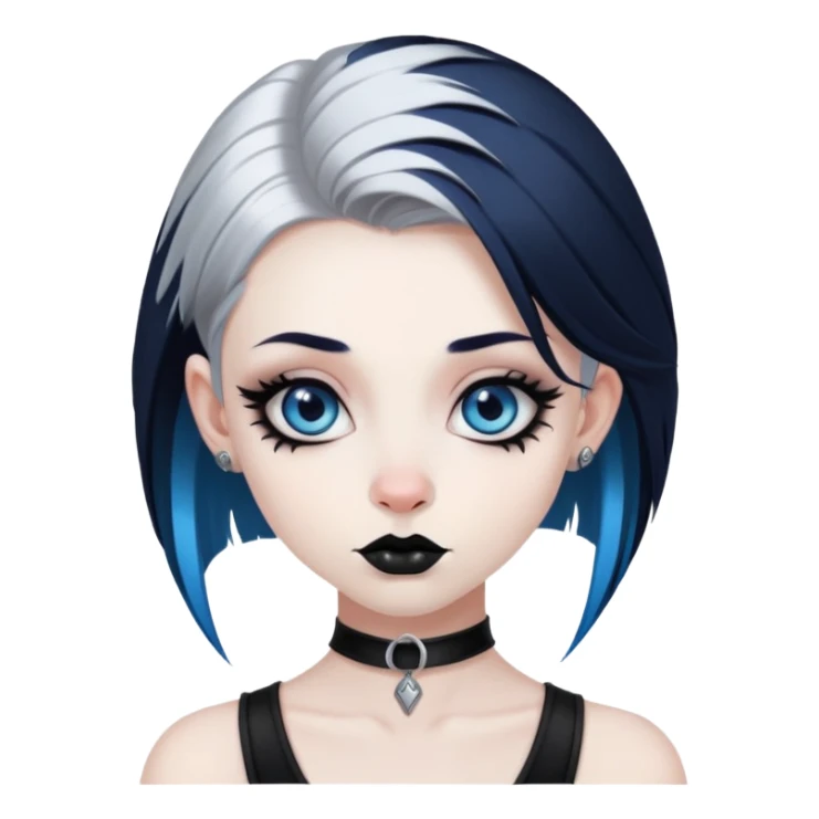 Goth girl with black snakebites, silver septum, skunk colored medium length hair and blue eyes sticker