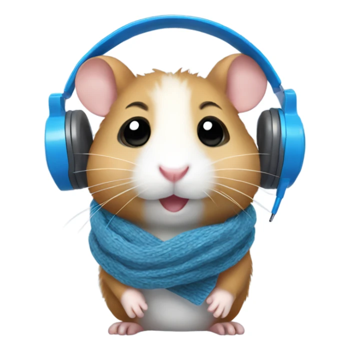 A hamster with a scarf and cute blue headphones sticker