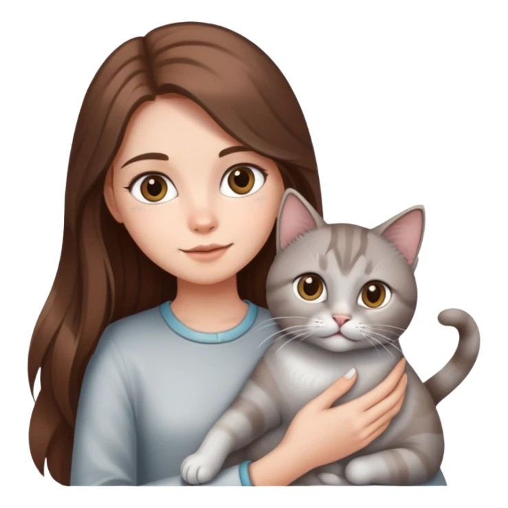 A girl with long brown hair holding a silver-colored cat sticker