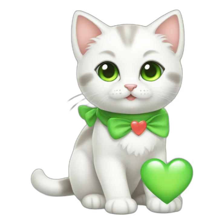 Super cute kitten with green anime eyes holding hearts sticker