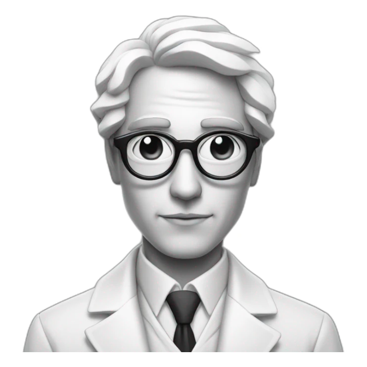 hypnotized man, spiral black and white glasses, wearing a white coat sticker