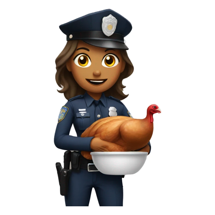 Female police officer holding a turkey  sticker