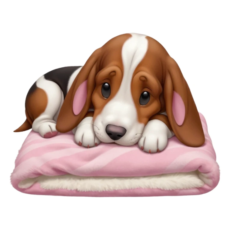 A baby basset hound sleeping on a baby pink blanket  sticker