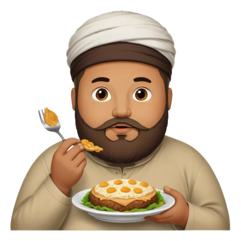fat muslim man eating food sticker