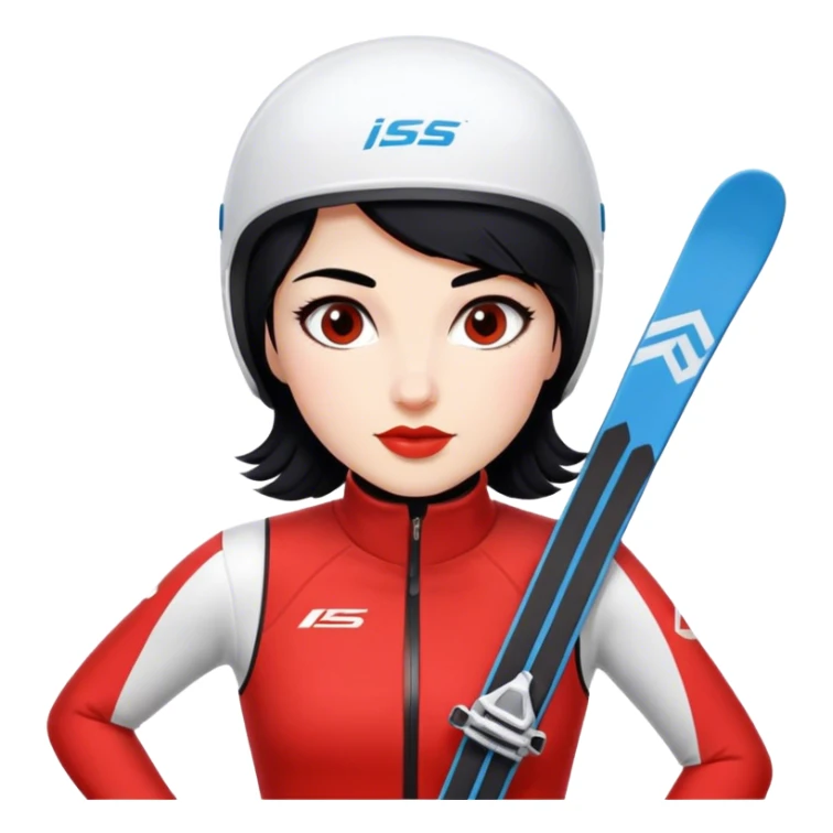 Ski racer woman red white dress black hair  sticker