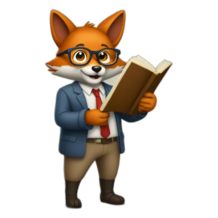 a fox teacher with glasses，holding a book，full body sticker