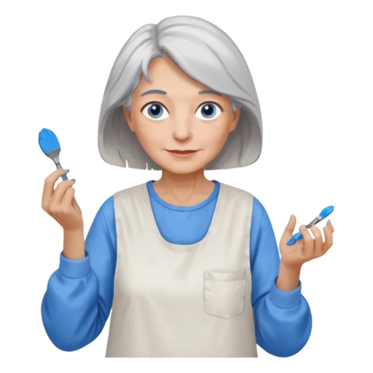 FEMME 65 ET PLUS CHEVEUX GRIS, YEUX BLEU ARTISTE PEINTRE  sticker
