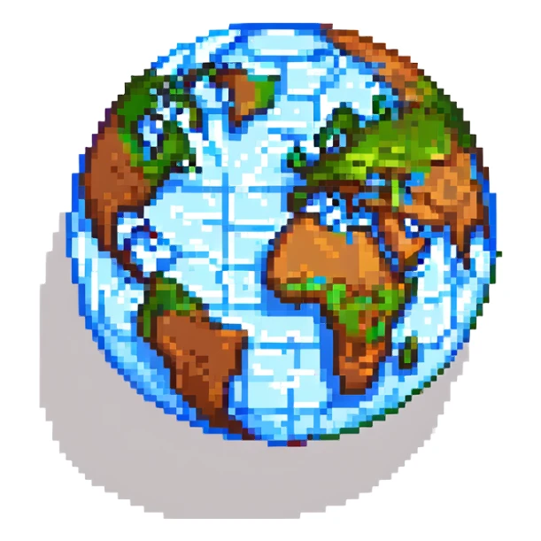 minecraft world icon, blocky globe with grassy top and dirt sides, simple and colorful sticker