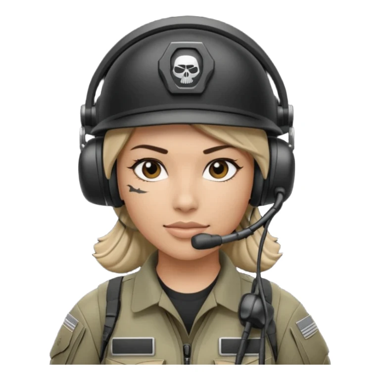 black and white drawing of a female special operations communications operator in combat gear sticker