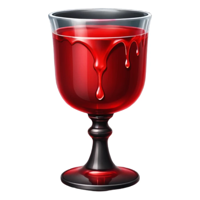 Dark gothic chalice with red liquid dripping, iOS emoji style, clean lines, high contrast sticker