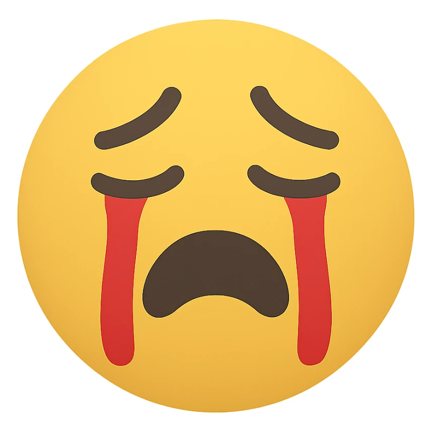 yellow crying face emoji with matte finish and red tears sticker