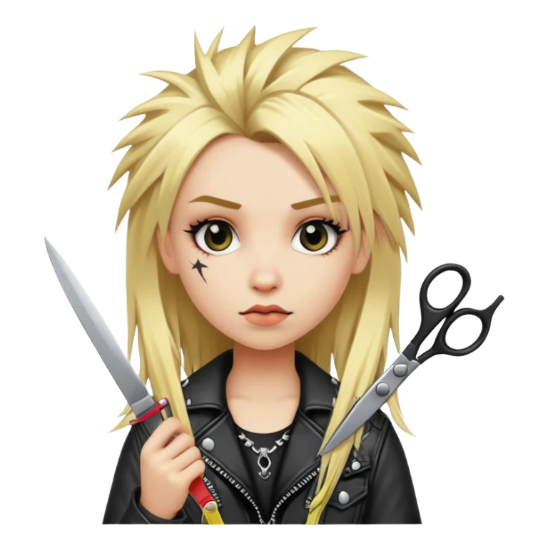 punk- girl with long blonde hair and scissors   sticker