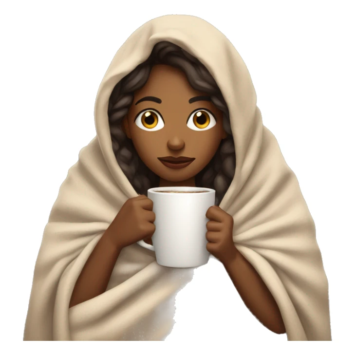 brown girl inside a blanket sipping coffee eyes closed sticker