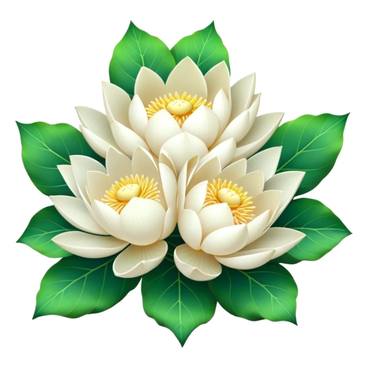big bouquet White Lotus, luxuriant, stem, leaf, bright sticker