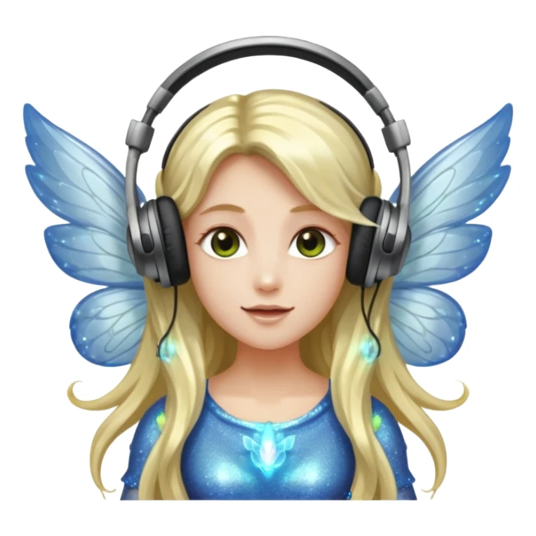 long haired make glitter fairy wearing headpones wing wings
 sticker