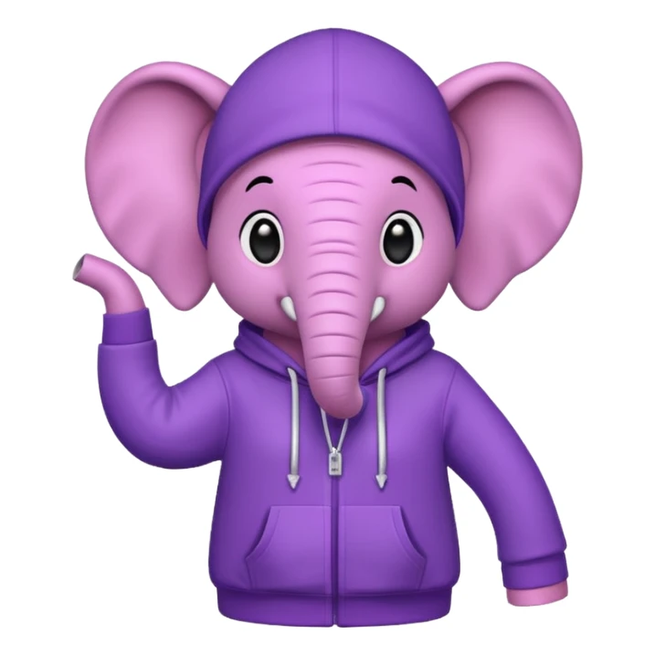 Pink elefant wearing a purple hoodie sticker