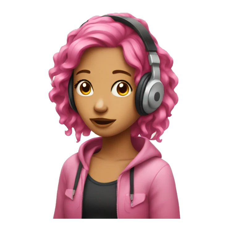 Pink hair girl listening to music sticker