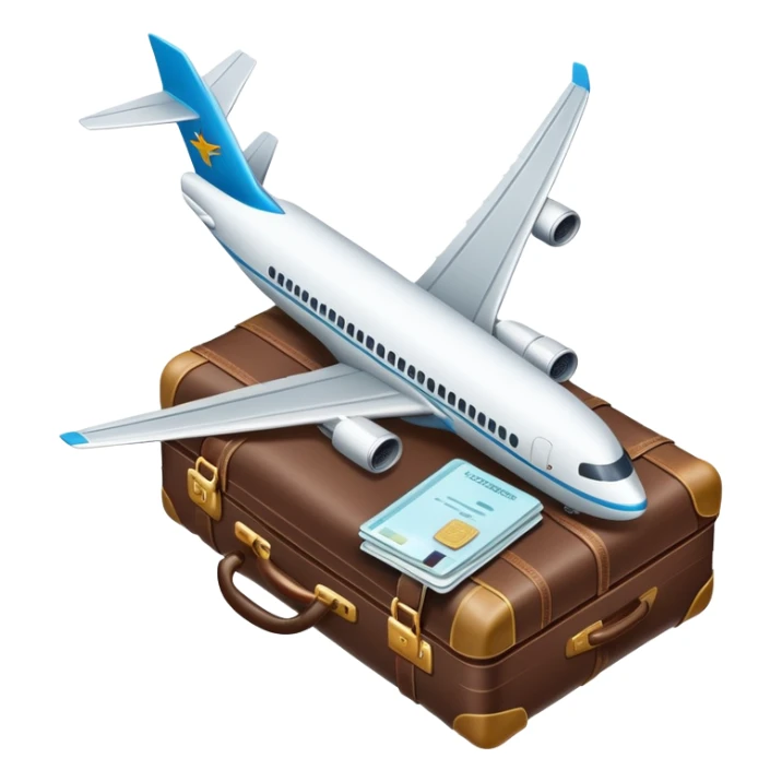 airplane with luggage and passport sticker