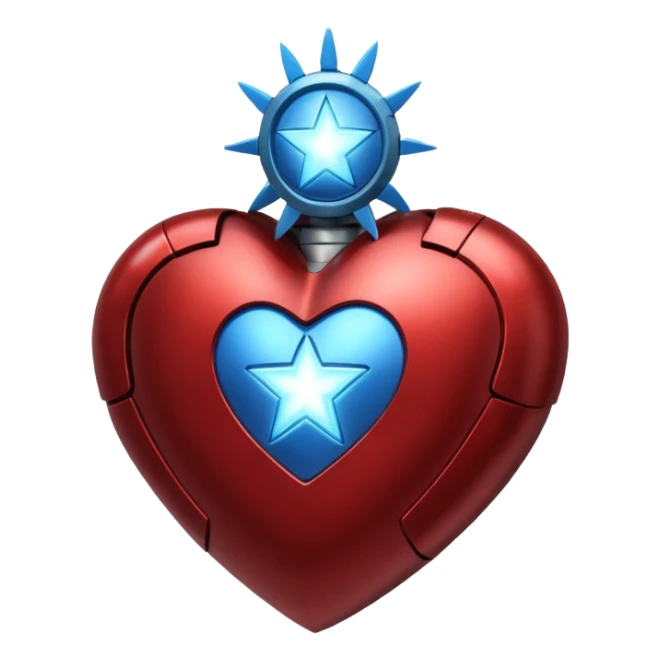A red Iron Man heart with a glowing blue star in the center sticker