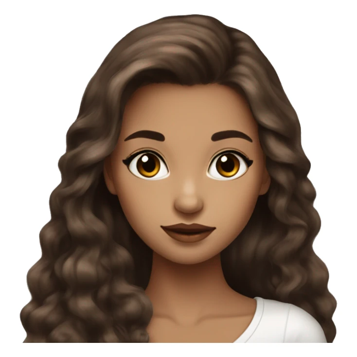 pretty girl brown long hair down makeup with black kitten sticker