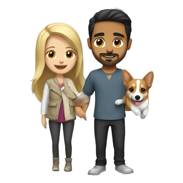 blonde girl with arab guy holding a corgi in their arms sticker