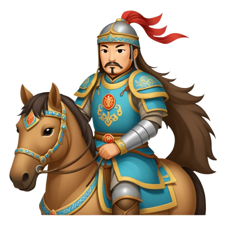 Genghis Khan on horseback with traditional Mongolian armor sticker