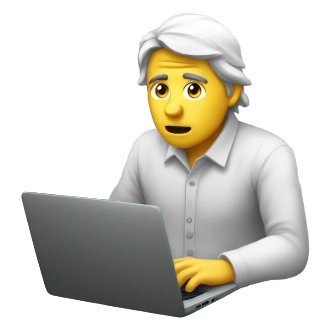 developer looking confused on laptop with a ? sign. generate it from sideways angle sticker
